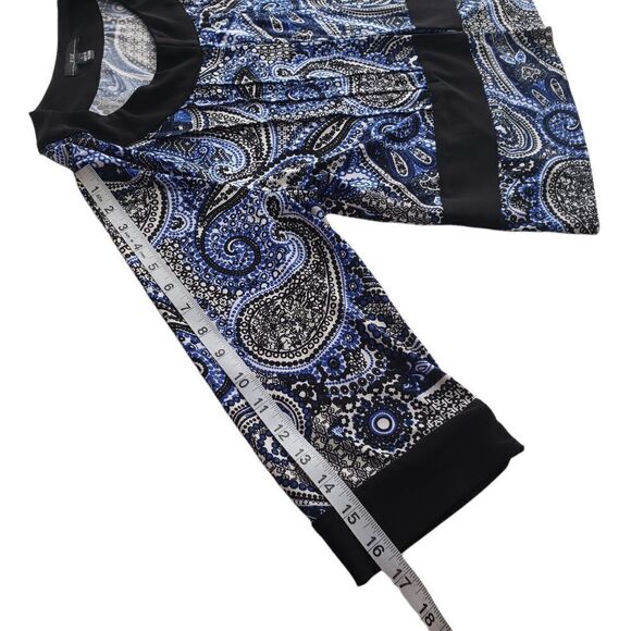 R&K Black Blue Paisley Print Open Cropped Jacket Sz L - Picture 9 of 13